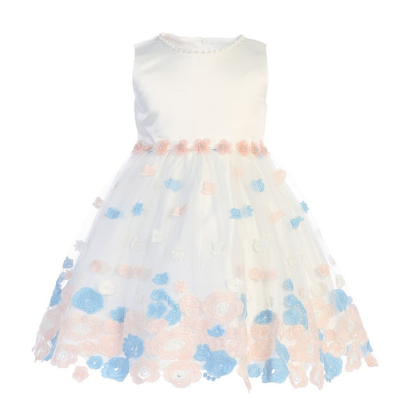Swea Pea & Lilli Little Girls Ivory Blue Satin Tulle Flower Girl Dress 2-4T - SophiasStyle.com